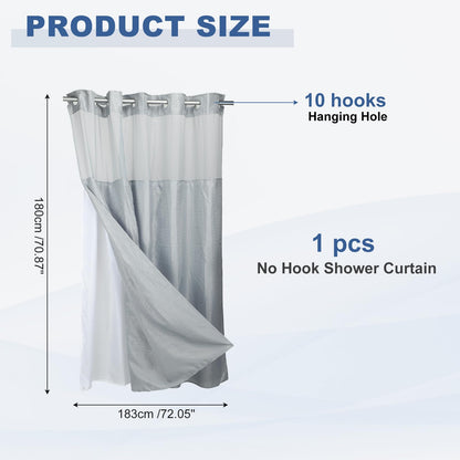 DTGN No Hook Shower Curtain, 180Wx183L cm Polyester Snap-in Removable Liner Set, Waterproof Washable Waffle Weave Textured Shower Curtains for Home