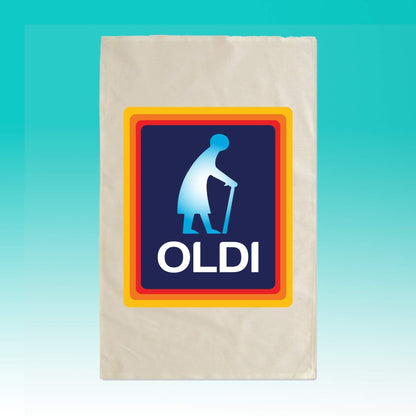 Oldi Woman Tea Towel - Novelty Joke Funny Mothers Day Grandma Old Birthday Present Gift Fun Kitchenware 100% Polycotton 170 gsm 72g Natural Luxurious