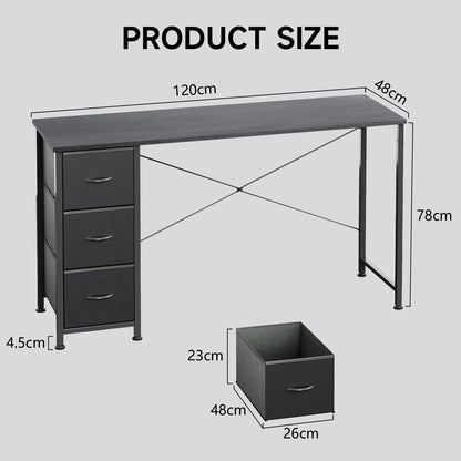 KitMent 120cm Wide Desk, Small Computer Desk with 3 Drawers, Home Office Desk with Adjustable Feet and Sturdy Frame