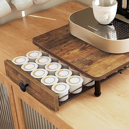 YATINEY Coffee Pod Holder, 35 Capsules Coffee Pod Drawer, Coffee Pod Storage Organizer with Sliding Mesh Basket, Wooden K Cup Holder, for Original Pod, for Kitchen, Rustic Brown XKH08BRG1