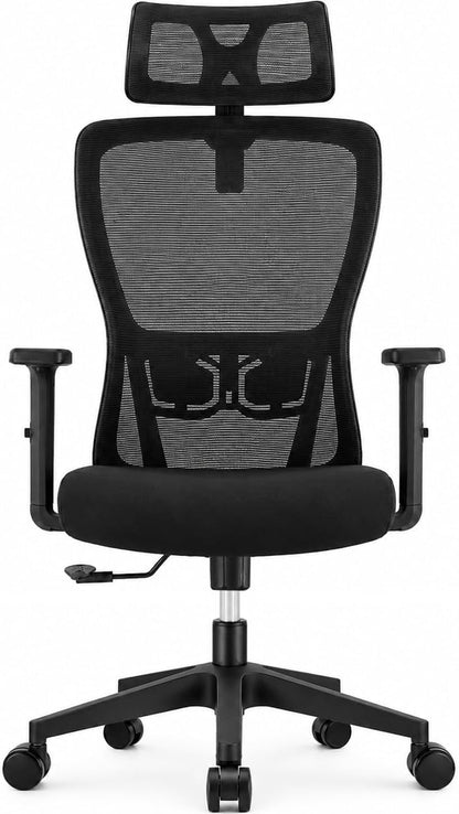 Durrafy Office Chair, Desk Chair with Adjustable Headrest, Lumbar support and Liftable Armrest, High Back Ergonomic Office Chair