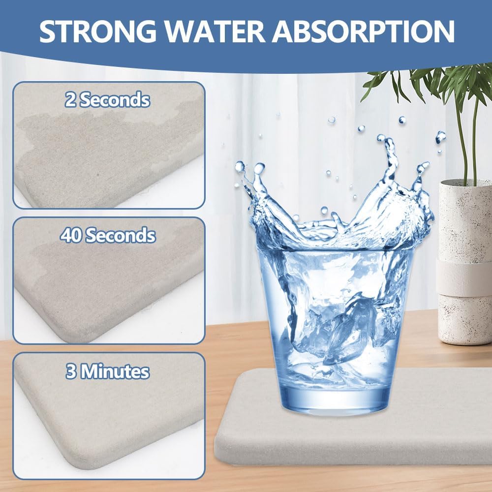 4 Piece Water Absorbent Diatomite Coasters,8x8cm Water Absorbing Stone Tray