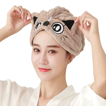 Microfiber Hair Drying Cap Super Absorbent Hair Drying Towels Wrap Women Girls Quick Dry Hair Turban Cap with Button Design Bath Shower Head Wrap