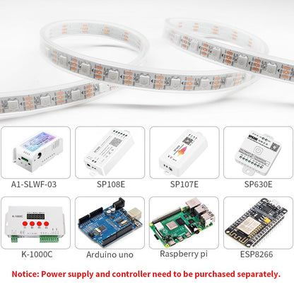 LOAMLIN WS2812B Individually Addressable RGB LED Strip 16.4FT 5050SMD Smart Flexible Dream Full Color 60Pixels/m White PCB Light IP67 Waterproof DC5V