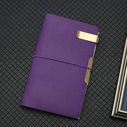 WONDERPOOL A6 Leather Diary Lined Paper Notebook & Pen - Refillable 6 Ring Binder Writing Spiral Journal for Office Travel Work and Plan Agenda (b-Purple, A6)