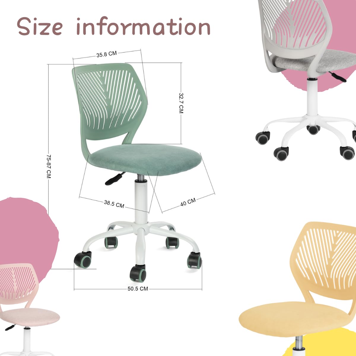 FurnitureR Gaming Chair for Children, Office Chair, Gamer Chair, Desk Chair, Ergonomic Modern Design, Armless, Seat Height Adjustment, Rubber Wheels