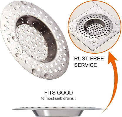 2 Pcs Sink Strainer–Stainless Steel Kitchen Sink Plug Strainer– Dual Function Drain Plug Hair & Food Catcher for Kitchen, Bathroom