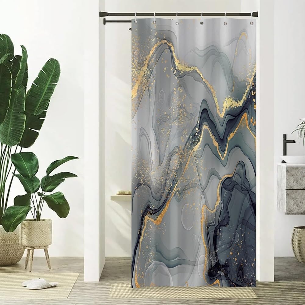 Xiaoterna 90x180cm Marble Shower Curtain Black Grey Gold Dots Waterproof Polyester Bathroom Curtain Luxury Modern Aesthetic Artistic Machine Washable