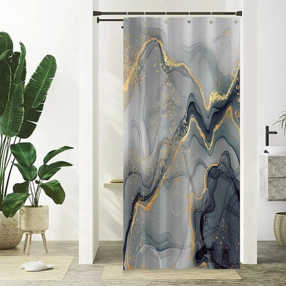 Xiaoterna 90x180cm Marble Shower Curtain Black Grey Gold Dots Waterproof Polyester Bathroom Curtain Luxury Modern Aesthetic Artistic Machine Washable