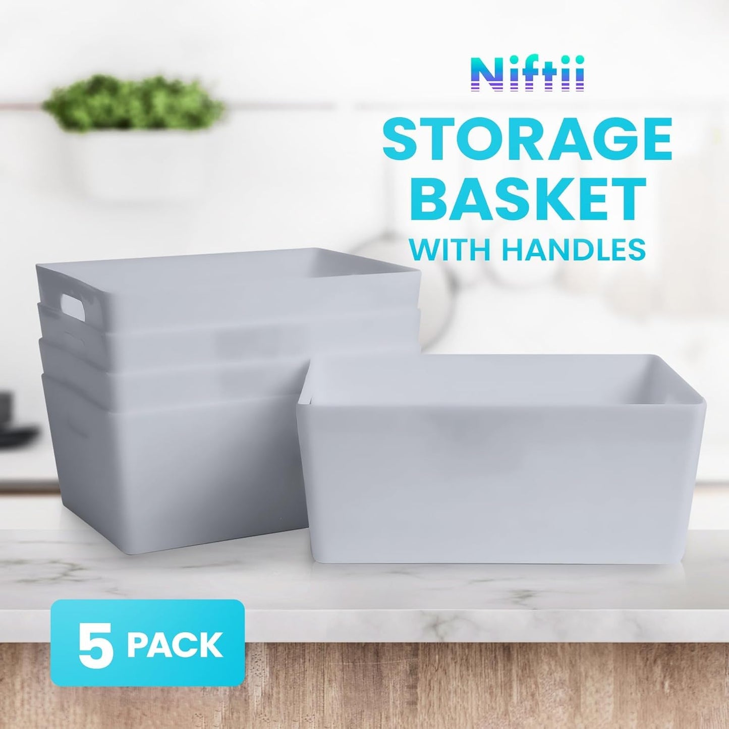 Niftii Storage Boxes | Kitchen Storage & Organisation Baskets 5-Pack 3.9L