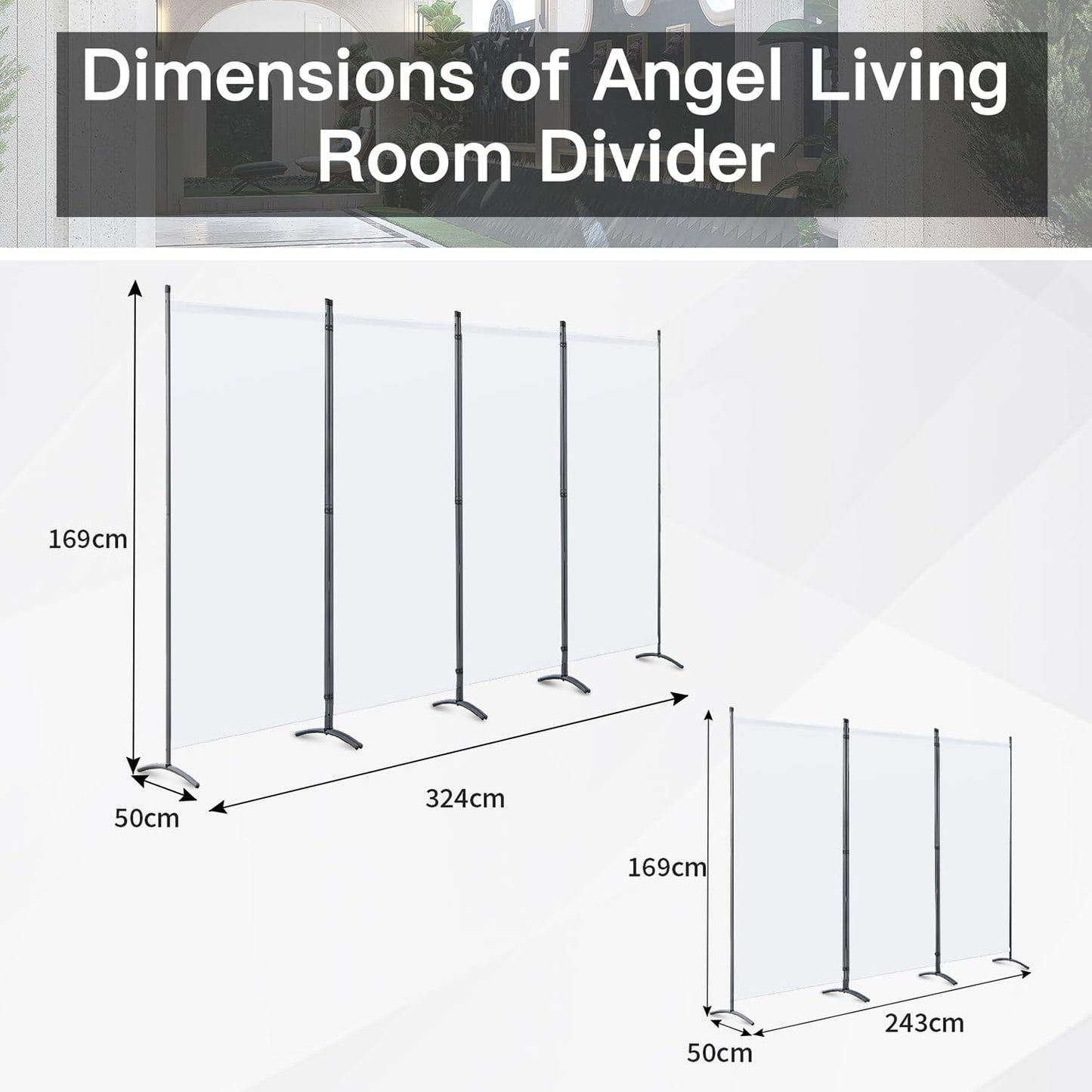 Angel Living 3 Panel Folding Room Divider Privacy Screen with Polyester Fabric & Sturdy Iron Frame Freestanding Partition for Office, Bedroom