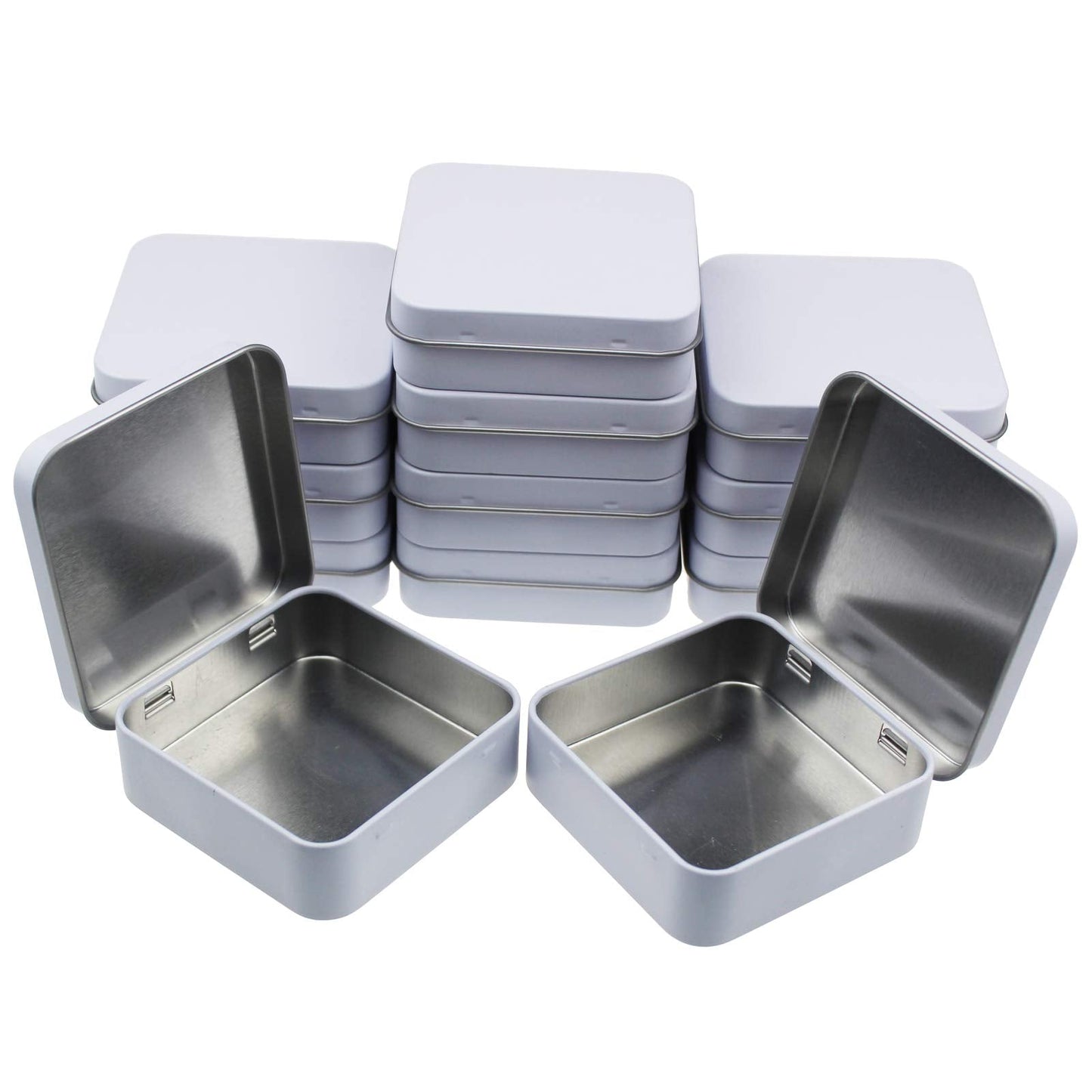 Goodma 12 Pieces Square Metal Empty Tins, White, 7 x 7 x 2 cm