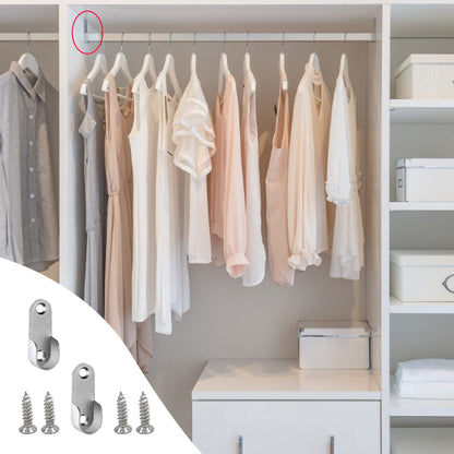 6-Piece Zinc Alloy Oval Wardrobe Hanging Rails Fittings - Easy Installation or Removal for Shower Curtain Closet (Silver)