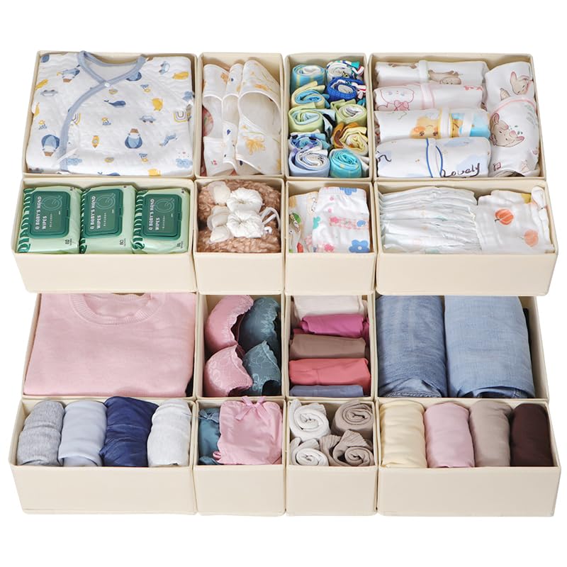 ORLISA 16 Pack Drawer Organiser Set for Hemnes Dressers, Fabric Drawer Dividers & Wardrobe Organisers for Clothes Storage, Underwear