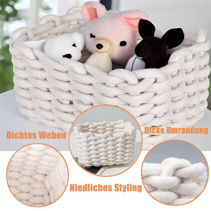 Cotton Storage Basket, White Braided Basket with Thick Yarn Wicker, Bathroom Organiser for Desk & Dressing Table Changing Table, Cosmetics, Desktop