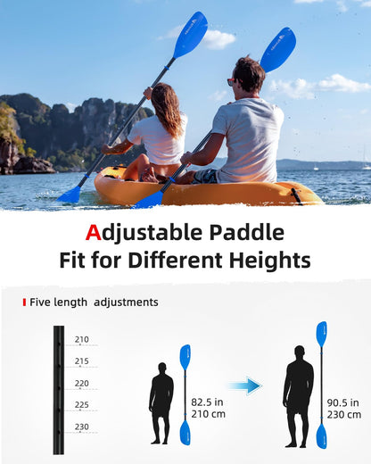 Abahub Adjustable Kayak Paddle 210-230 cm/82-90 Inches Floating Kayaking Oars Boating Oars Canoeing Oars Blue