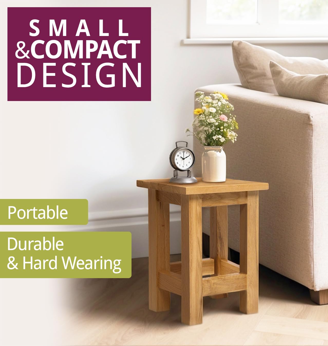 Hallowood Furniture Waverly Oak Small Side Table in Light Oak, Wooden Coffee Lamp End Tables for Living Room