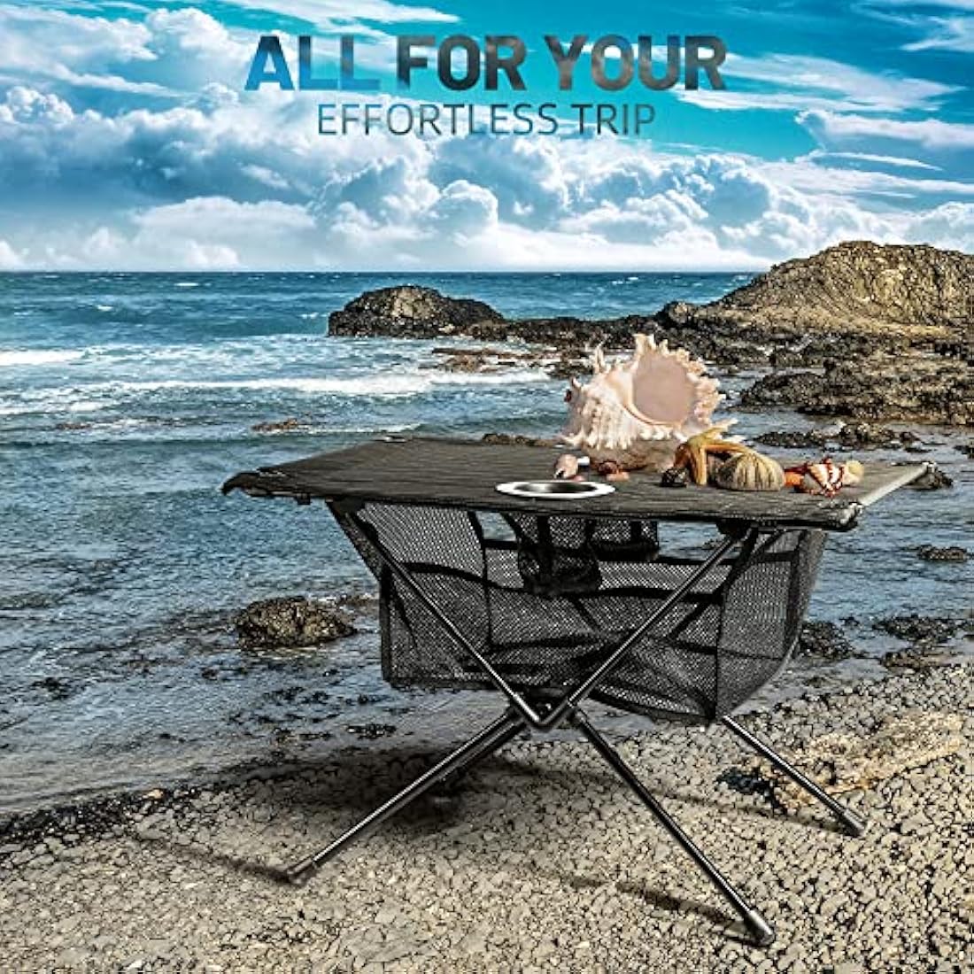 ZUNE LOTOO Portable Lightweight Camping Folding Table - 60x40x40cm Large Waterproof 35kg Bearing Capacity Sturdy Picnic Table, with Mesh Storage Organiser and Carry Bag, for Outdoor Hiking