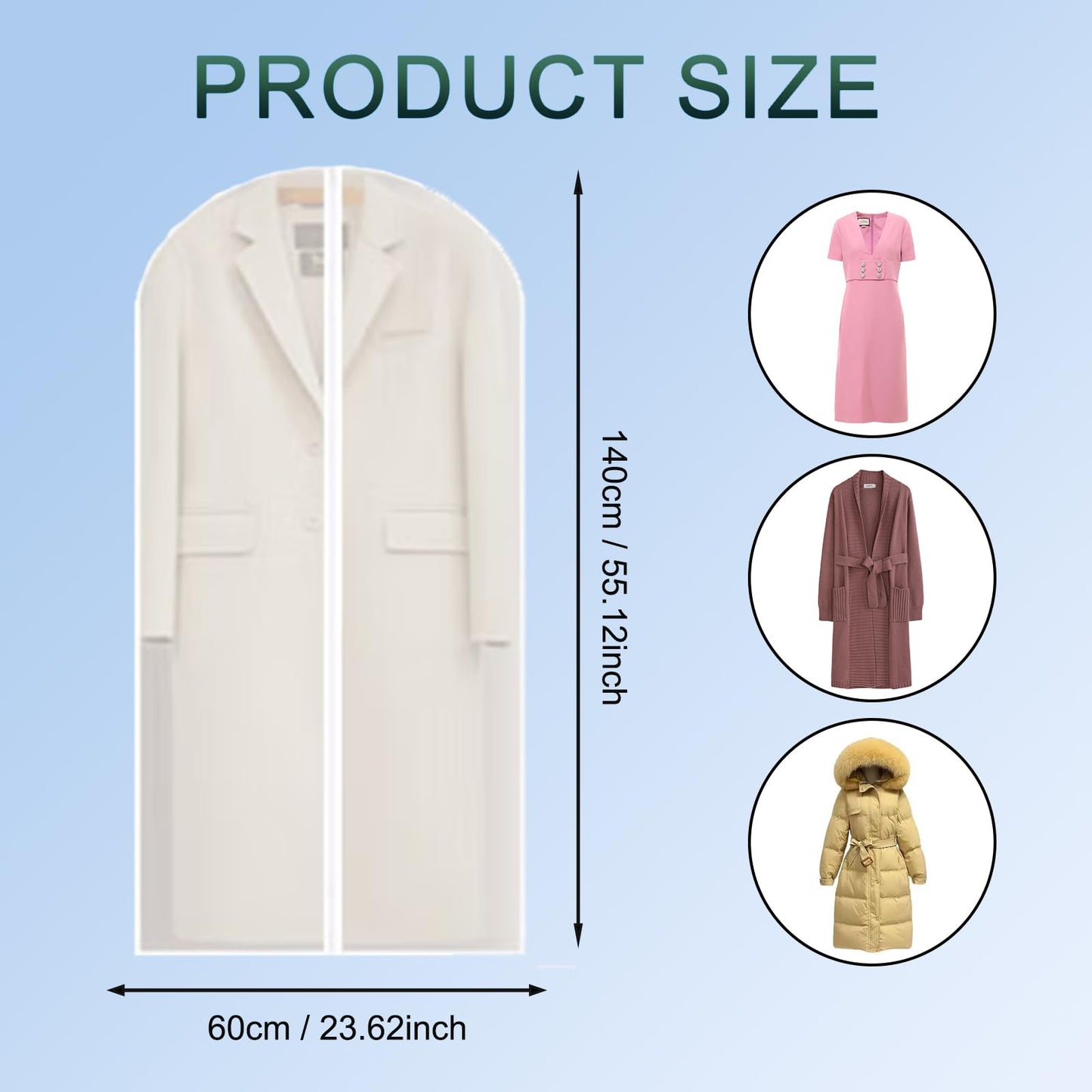 YMWALK 2-Pack Breathable Garment Bags, Long Suit Covers, Dustproof and Waterproof Storage with Zipper, Ideal for Suit, Coat, and Dress Protection