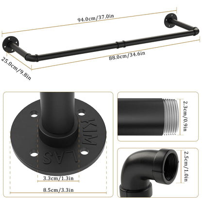 Yawinhe Industrial Pipe Clothes Rack,94cm Wall Rails,1 Pack,Black