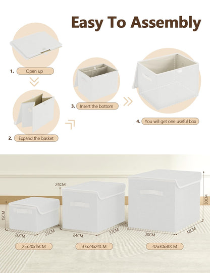 Bagnizer Medium Collapsible Storage Baskets Foldable with Lids 3PCS