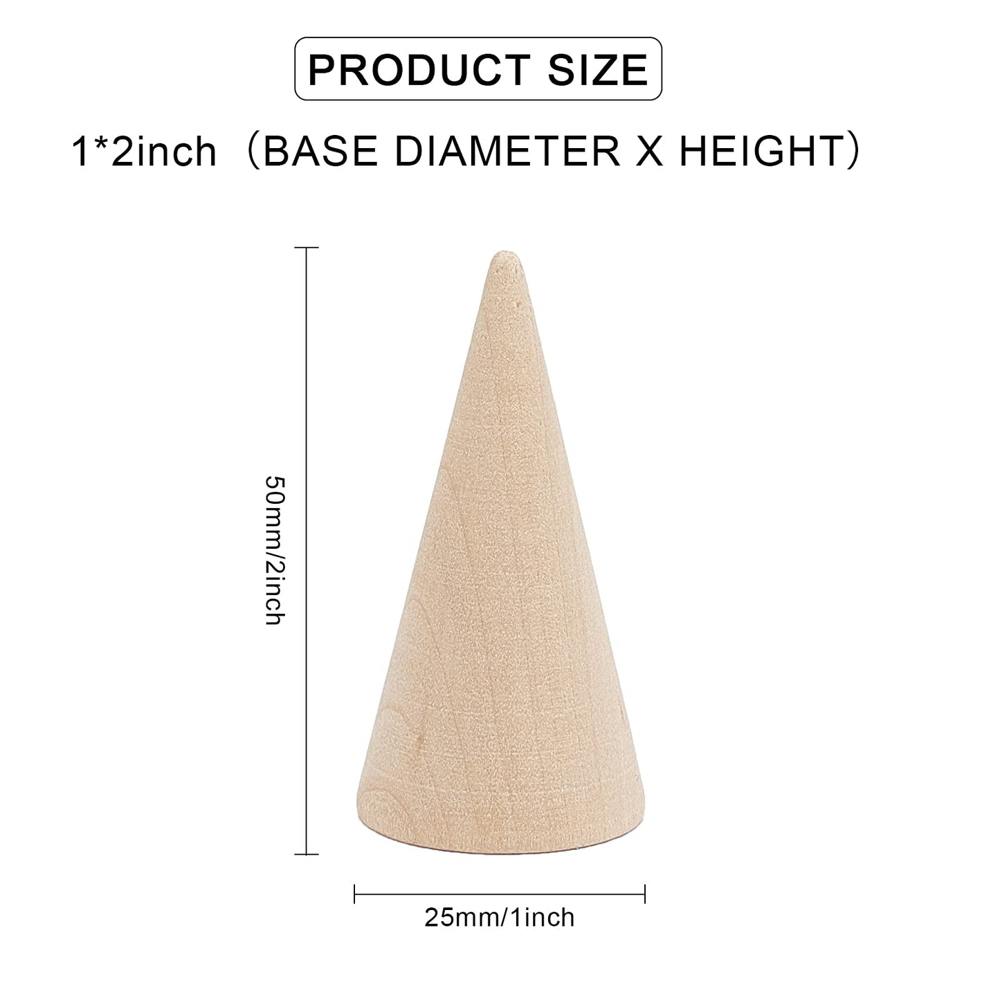 FINGERINSPIRE 30Pcs Wood Cone Ring Holder BurlyWood 25x50mm