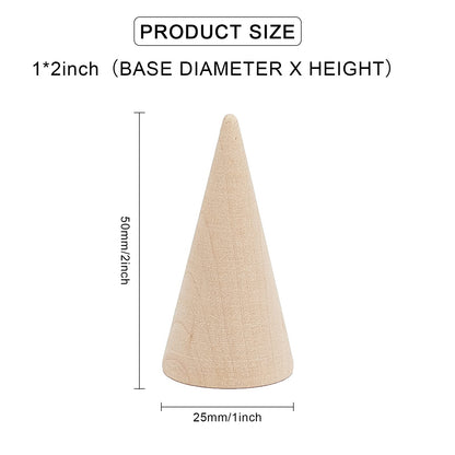 FINGERINSPIRE 30Pcs Wood Cone Ring Holder BurlyWood 25x50mm