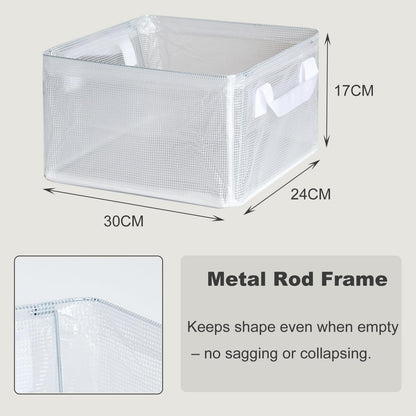 Goesort 3 Pack Storage Box with Steel Frame Support, Foldable Wardrobe Baskets with Handles, Clear Storage Baskets for Clothes, Toys, Towels, Office