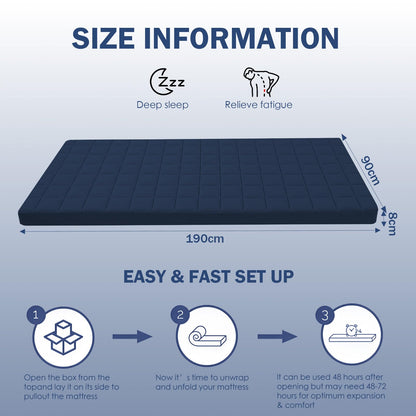 MeMoreCool Roll Up Floor Mattress Single 190x90cm, Navy Blue