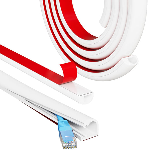 2M White Self-Adhesive Cable Trunking for Electric Cables Kit - Mini Wire Channel Cover for Walls,Neat Cable Management Hider for 1 Cord TV and