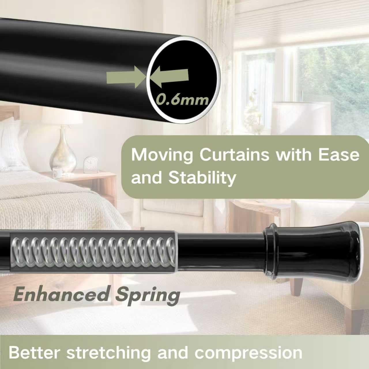 Telescopic Spring Tension Rod Extendable Curtain Rod No Drilling Extendable Window Tension Rod Adjustable Curtain Pole No Screws for