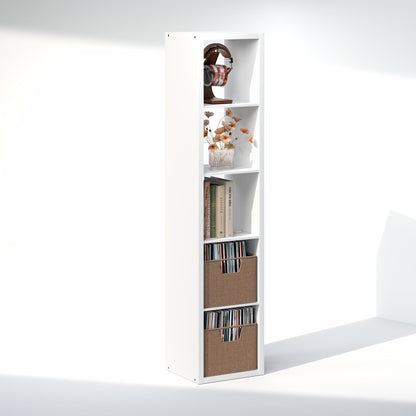 Furinno CUBICLE Record Player Stand with Vinyl Storage, 5-Cube 1.2 Extra Thick Vinyl Record Storage