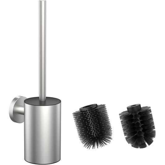 WAVEWO Silicone Toilet Brush and Holder, Toilet Brush Holder with 2 Brush Heads, Toilet Brush Made of 304 Stainless Steel for Bathroom Cleaning,
