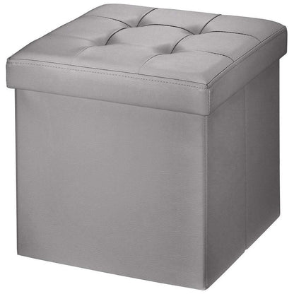 BRIAN & DANY Folding Ottoman Storage Box with Lid, Faux Leather Footstool Toy Storage Box Storage Seat 38 x 38 x 38 cm (Gray)