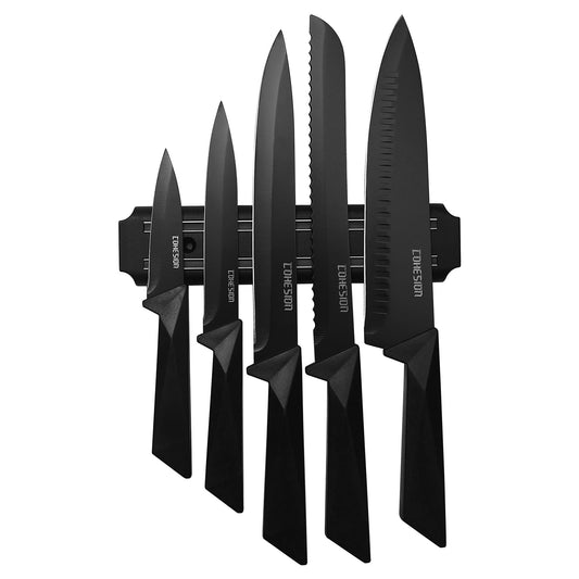 5PCS Kitchen Knife Set with Magnetic Knife Holder for Wall, Ultra Sharp Kitchen Knives Set with Sheathes and Gift Box for Multipurpose Cooking with