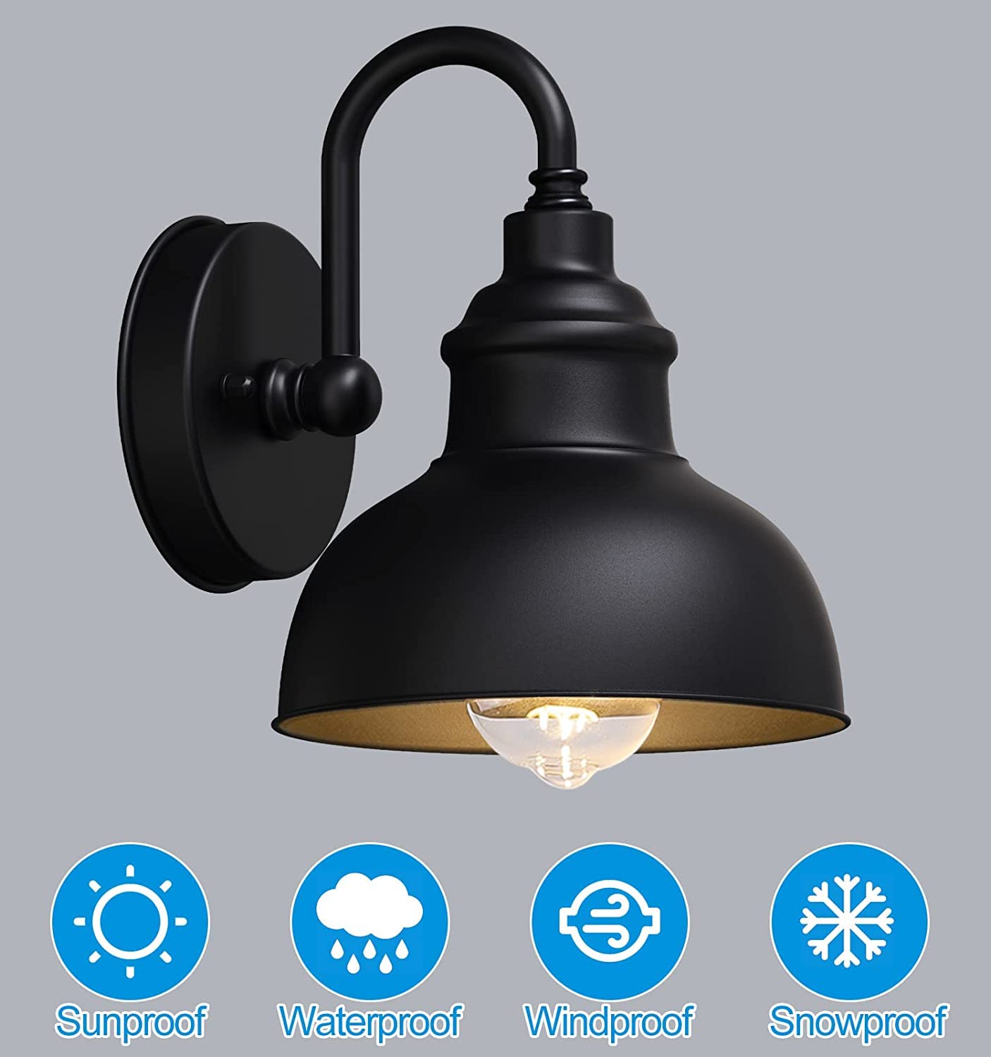 UYHGO Industrial Wall Light Black Vintage Metal Light with E27 Lamp Holder for Farmhouse, Barn, Warehouse, Loft, Living Room (excl. E27 Bulb) - 1 Pack