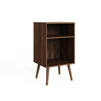 GFW Jaxon Compact Turntable Stand, Walnut Vinyl Record Storage Unit with Mid-Century Tapered Legs