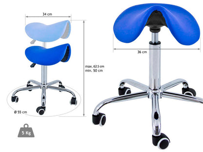 QUIRUMED Pony Stool 5 Wheels, Chrome Base, Black, Upholstered in Leatherette, Height Adjustable, Lightweight, Ergonomic Design, Rotary, Up to 150 kg