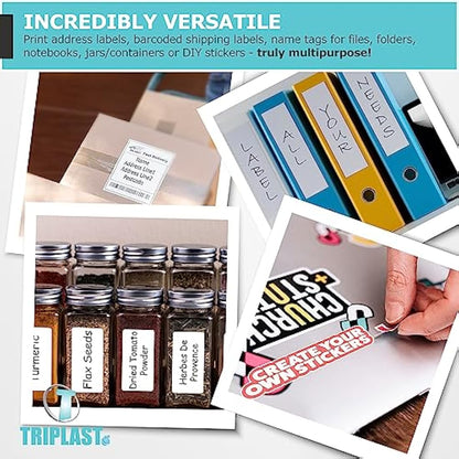 Triplast 100 x Multipurpose A4 Label Sheets - 32 Labels Per Sheet (49 x 30mm Each) - Easy Peel White Labels for Inkjet & Laser Printer - Address Labels, Shipping Labels, File Labels, DIY Stickers