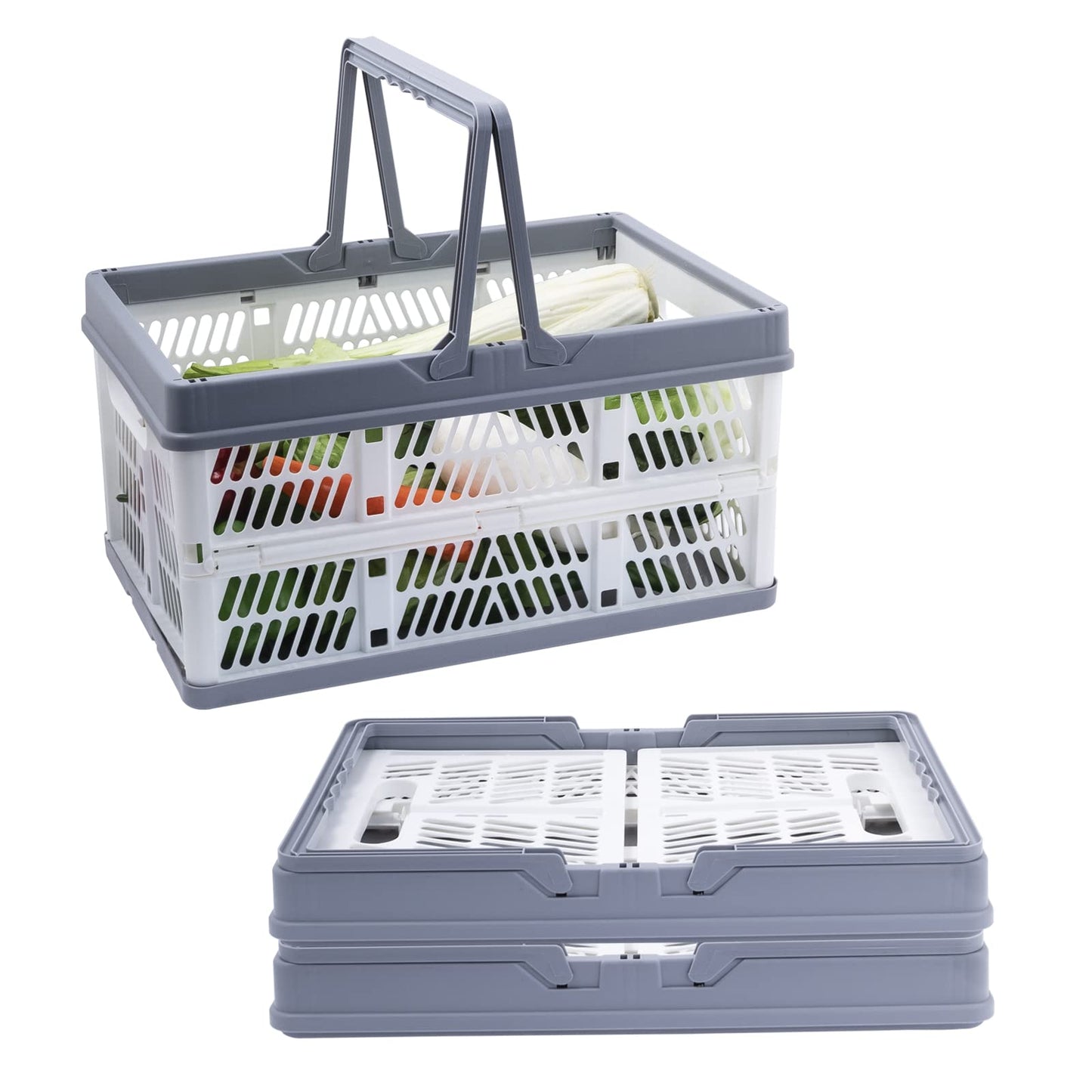 Xaztr 3 Pack Collapsible Plastic Storage Crates with Handles, Stackable