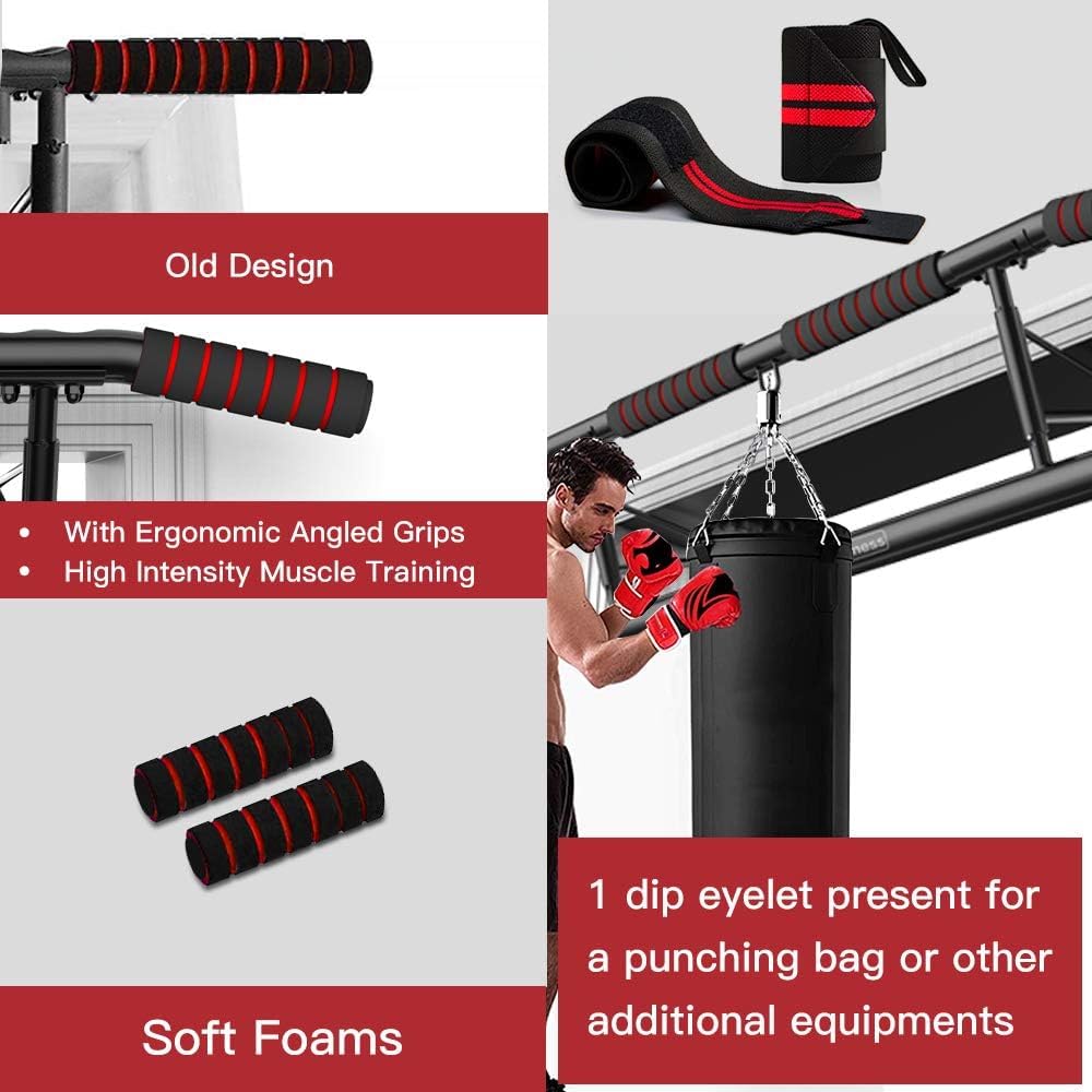 AmazeFan Pull Up Bar Doorway with Ergonomic Grip - Fitness Chin-Up Frame for Home Gym Exercise - Multi-Angle Grip - 2024 Upgrade Smart Hook (Fits