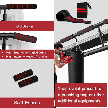 AmazeFan Pull Up Bar Doorway with Ergonomic Grip - Fitness Chin-Up Frame for Home Gym Exercise - Multi-Angle Grip - 2024 Upgrade Smart Hook (Fits