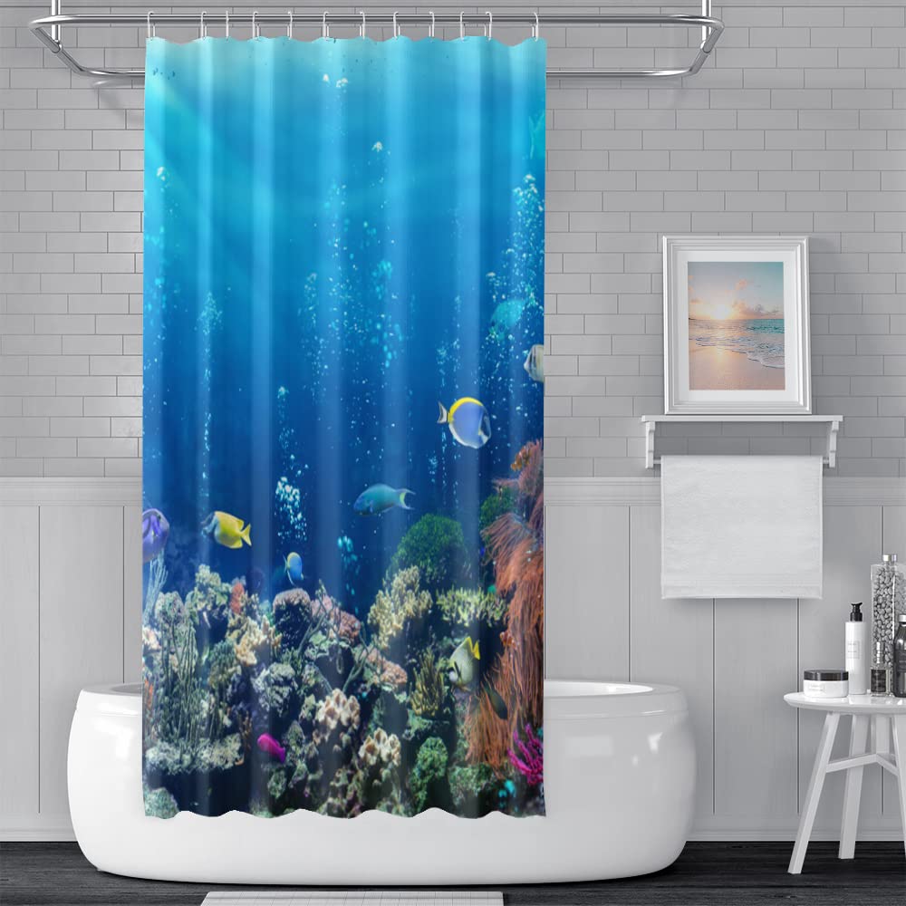 SDOTPMT 105x160cm Ocean Tropical Fish Shower Curtain Underwater Sea Animal Coral Reef Bath Curtain Summer Blue Ocean Bathtub Curtain for Kids