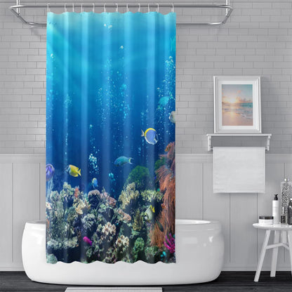SDOTPMT 180x180cm Ocean Tropical Fish Shower Curtain Underwater Sea Animal Coral Reef Bath Curtain Summer Blue Ocean Bathtub Curtain for Kids