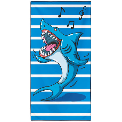 Violetpos Singing Shark Stripe Beach Towel, Extra Large 180x90 cm 250GSM Microfibre, Sand Free Quick Dry