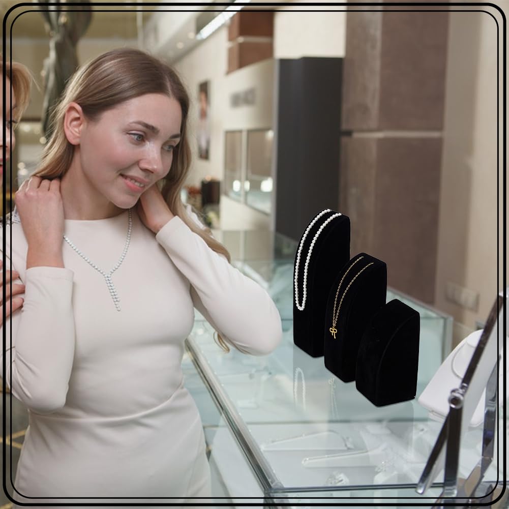 FINGERINSPIRE 3Pcs Velvet Necklace Display Stand 14.35/19.5/24.5cm Height Black Jewelry Holder Organizer for Selling Pendant Chain Necklace Rack for