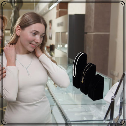 FINGERINSPIRE 3Pcs Velvet Necklace Display Stand 14.35/19.5/24.5cm Height Black Jewelry Holder Organizer for Selling Pendant Chain Necklace Rack for