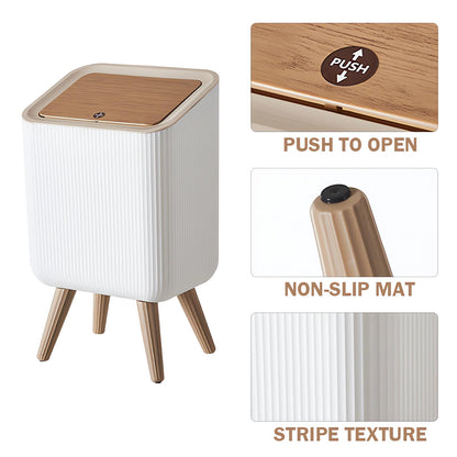 9L Bedroom Bin,Bathroom Bins with Press Top Lid,White Toilet Trash Can with Legs,Nordic Modern Waste Garbage Can for Kitchen Bathroom Bedrooms Office