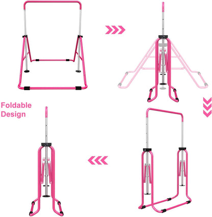 Hyner Folding Telescopic Gymnastics Bar for Kids Adjustable Height Gymnastics Horizontal Bar Fitness Climbing Tower Home Gym for Kids/Children