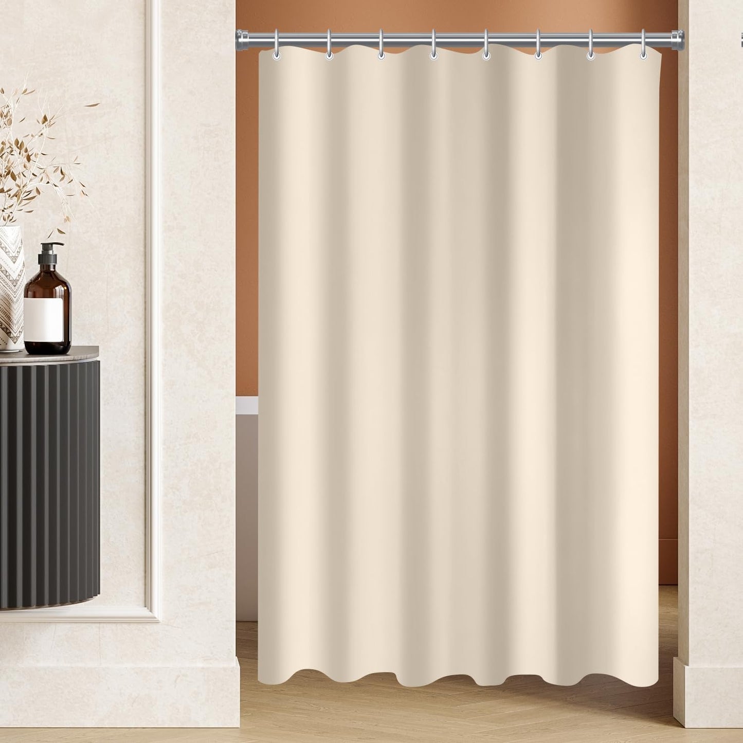 Lerores Shower Curtain, 80 x 160 cm, Beige, Weighted Hem, Anti-Mould Textile, Water-Repellent, Washable Polyester Fabric Bath Curtains for Bathroom,